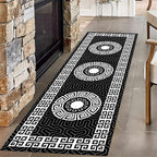 Modern Black White Geometric Kitchen Rug, Greek Key Meander Design Entrance Rugs by Unknown