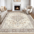 10x14Ft Area Rugs Living Room: Washable Boho Large Neutral Vintage Soft Rug by LOONGRUG