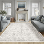 FMFUNCTEX 8x10 Washable Area Rug Grey Vintage Neutral Distressed Large Non Slip by Fmfunctex