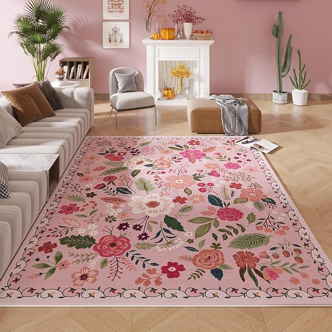 Rugcomf Living Room Rug 6x9 Machine Washable Boho Area Rug Non Slip Floral by Rugcomf