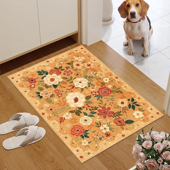 DUKINO 2x3 Rugs for Entryway, Floral Indoor Washable Door Mat, Non Slip Boho - Image 2