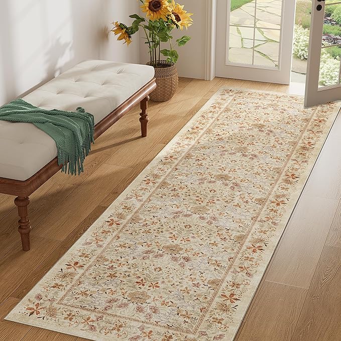 DUKINO 2x6 Runner Rug for Hallway, Washable Vintage Floral Kitchen Rug - Image 6