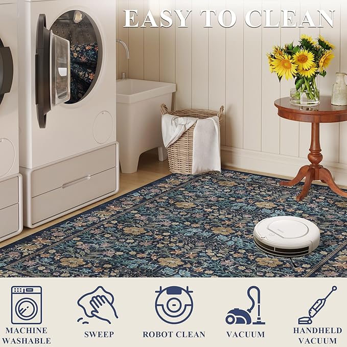 DUKINO 2x3 Entryway Rug, Floral Washable Area Rug - Image 5