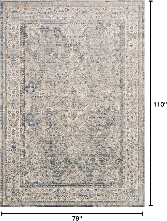 Loloi Teagan Collection TEA-04 Sky/Natural 6'-7" x 9'-2" Area Rug, Soft Neutral - Image 2