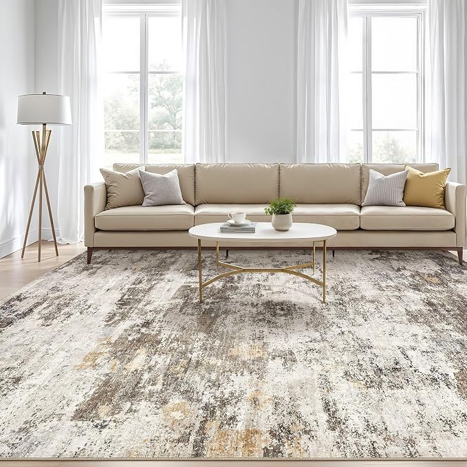 8x10 Area Rugs Living Room: Washable Large Abstract Neutral Modern Soft Rug - Image 5