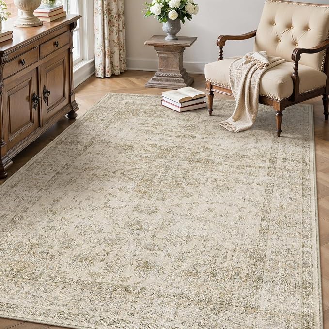 HUGEAR 3x5 Entryway Area Rug Retro Beige Small Rug Machine Washable Door Mat - Image 3