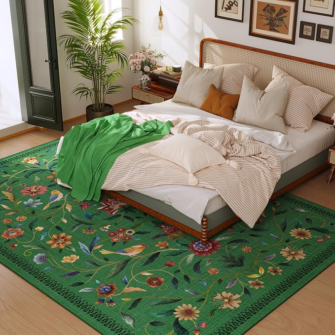 Vintage Medallion Floral 5x7 Area Rugs, Machine Washable Non-Slip, Low Pile - Image 5