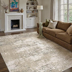 Beige Area Rug 6x9 Machine Washable Modern Abstract Living Room Carpet Non Slip by PureCozy
