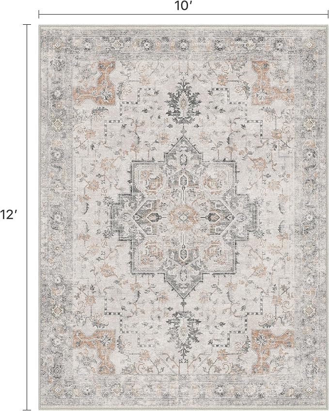 10x12 Area Rugs for Living Room, Non Slip Machine Washable Vintage Rugs - Image 2