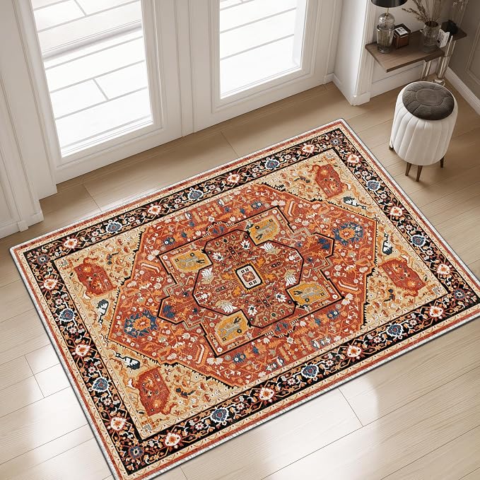 EnHomee 3x5 Washable Area Rugs for Bedroom, Boho Vintage Rugs, Foldable Area - Image 3
