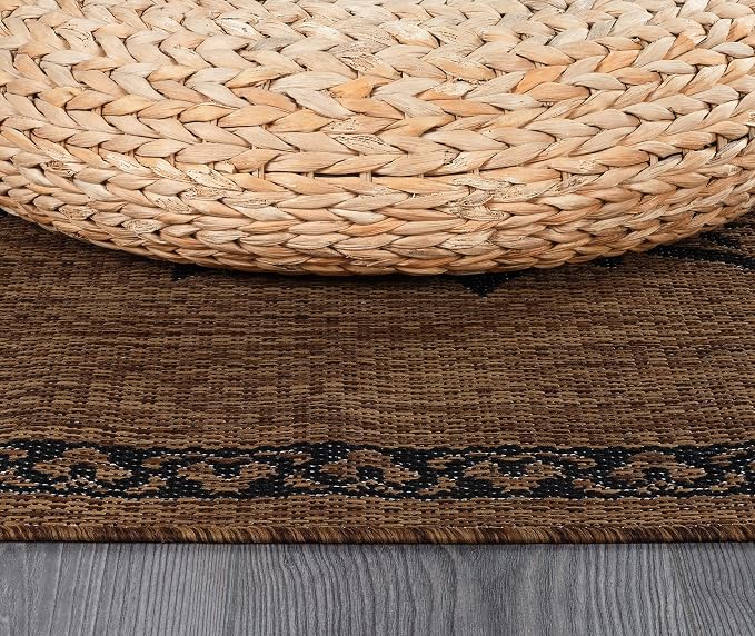 CAMILSON Outdoor Rug, 9x12 Medallion Nut Brown Black Modern Area Rugs - Image 9