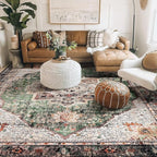8x10 Area Rug - Green Boho Washable Vintage Low Pile Non-Slip Large Rug - Image 5