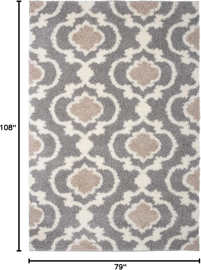 Rugshop Cozy Moroccan Trellis Indoor Shag Area Rug 6'6"X 9' Gray/Cream - Image 2