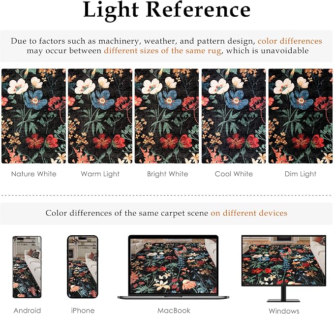 Floral Runner Rug 3x10 Washable Hallway Long Black Bedroom Carpet Non Slip - Image 2