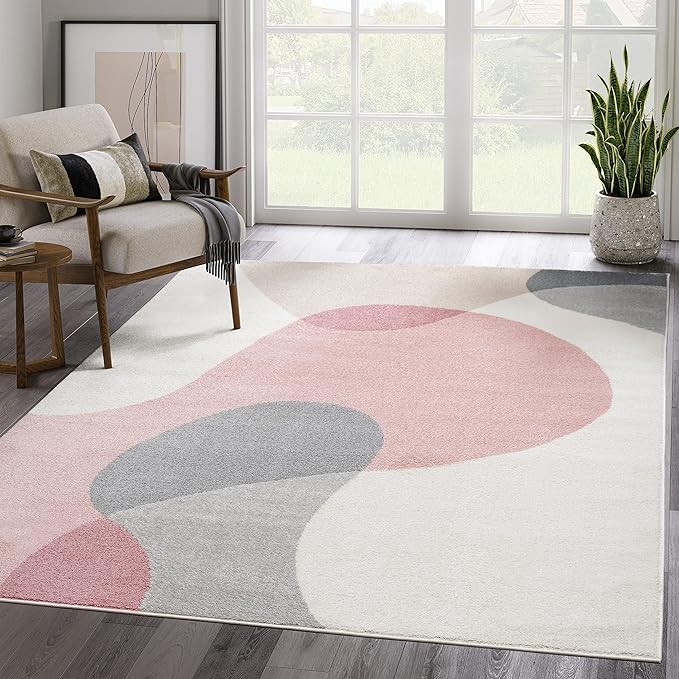 Abani Rugs Cream and Pink 6 ft. X 9 ft. Contemporary mid-Century Rug by Abani