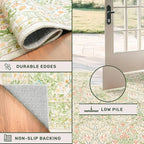 Light Beige Green Floral Living Room Rug, 7x9 Washable Area Rug - Image 5