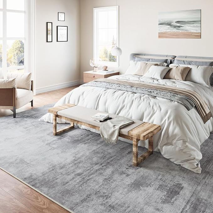 5x7 Washable Area Rug Grey Abstract Modern Living Room Bedroom Throw Rug Non - Image 2