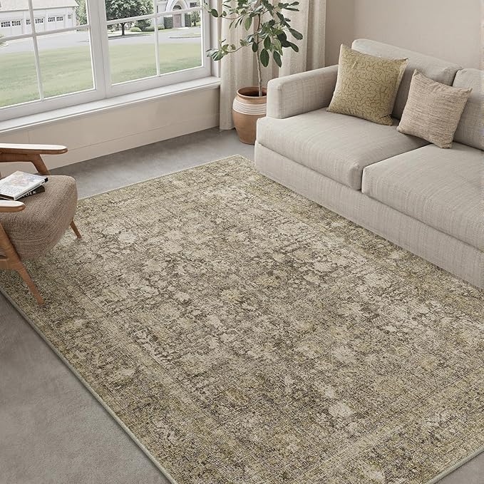 Brown Area Rug 8x10 Machine Washable Large Vintage Living Room Distressed Non - Image 6