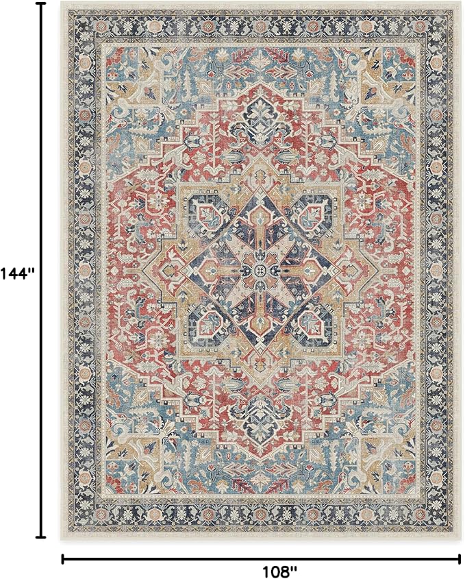 RUGGABLE Washable Vintage Area Rug – Kamran Cayenne Red 9x12, Stain-Resistant - Image 2