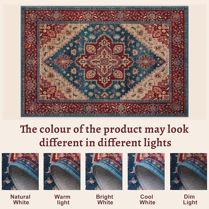 Tangsoo Oriental Red Rug 4x6 Washable Vintage Rugs Non Slip Indoor, Distressed - Image 2