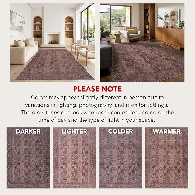 Kuden 2x3 Small Rug, Machine Washable, Non-Slip Backing, Vintage Style - Image 9
