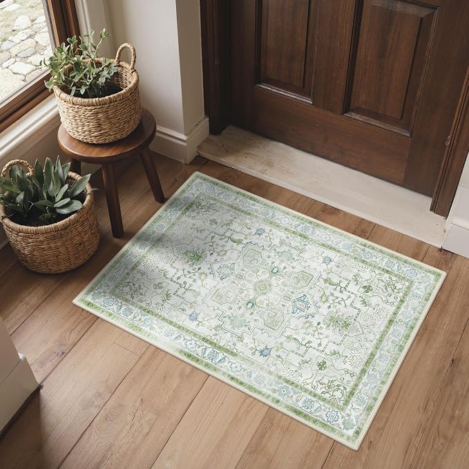 Area Rug 2x3 Doormat, Machine Washable Low Pile Vintage Rugs, Small Lightweight by BESBLEE