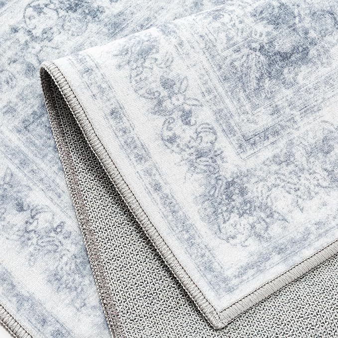 Washable Rug 9x12 Area Rug for Living Room Blue Vintage Boho Medallion Large - Image 7