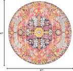 Lahome Bohemian Floral Medallion Round Rug - 4Ft Hot Pink Soft Round Area Rug - Image 2
