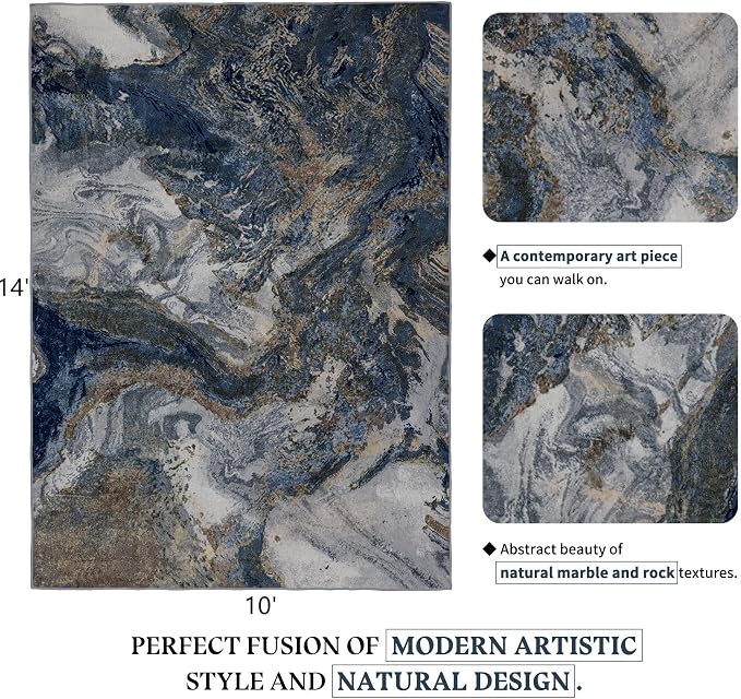 Modern Washable Rug for Living Room: Abstract 10x14 Area Rugs for Bedroom Low - Image 2