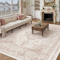 Washable Rug 9x12 Area Rug for Living Room Pink Vintage Boho Medallion Large by PureCozy