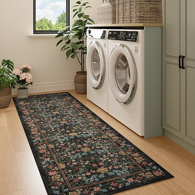 DUKINO 2x6 Runner Rug for Hallway, Washable Vintage Floral Kitchen Rug - Image 9