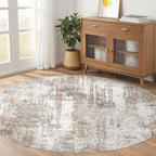 Round Rug Living Room Rugs: 4x4 Washable Circle Abstract Modern Soft Stain by LOONGRUG
