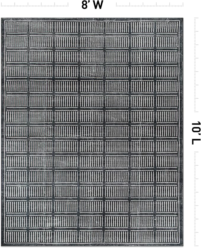 Rugshop Bohemian Stripe Lines Washable Non Slip Area Rug 8' x 10' Black - Image 2