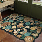 Washable Floral Area Rug 2x3 Black Small Entryway Carpet Scalloped Flower Non - Image 5