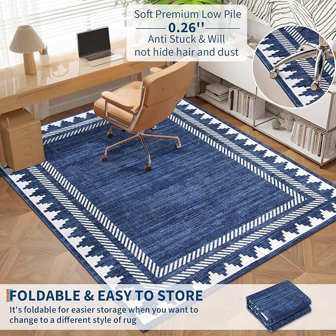 Geometric Bordered 2x6 Washable Runner Rug - Image 4