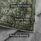 Morebes Washable Green 5x7 Area Rugs, Vintage Soft Bedroom Rug Non Slip - Image 3