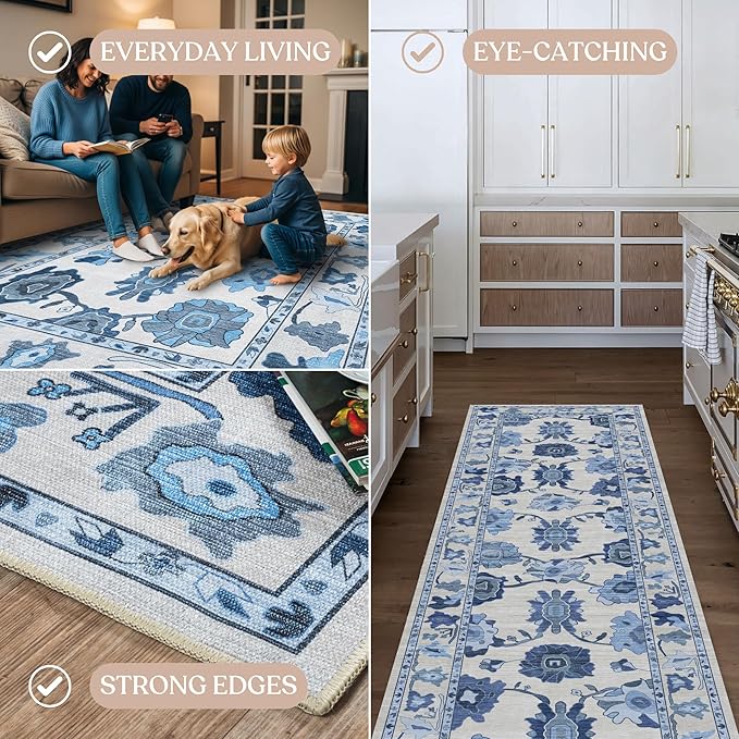 Fame Living Navy Blue Oushak Rug, Modern Small Rugs, Door Mat, Doormat - Image 5