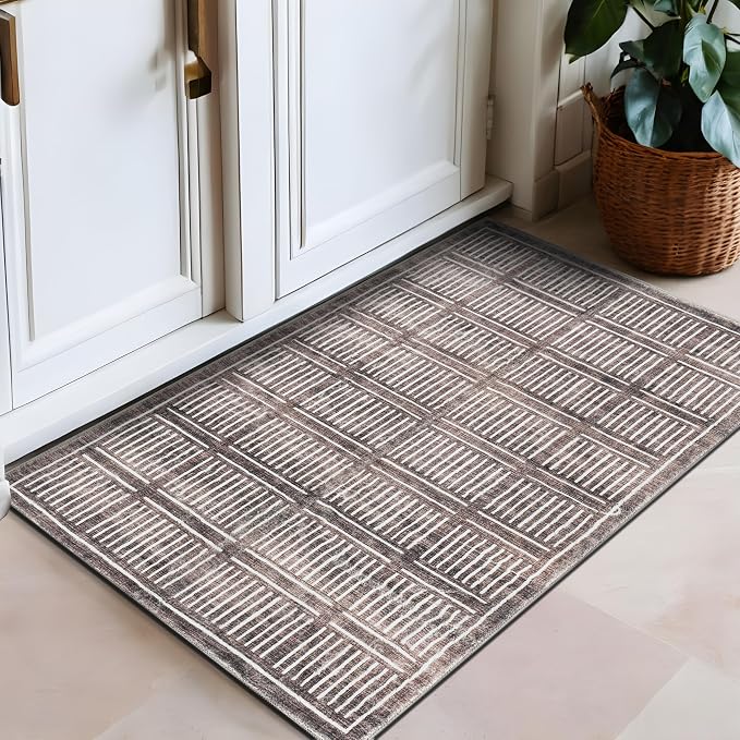 Rugshop Bohemian Stripe Lines Washable Non Slip Area Rug 2' x 3' Brown - Image 6