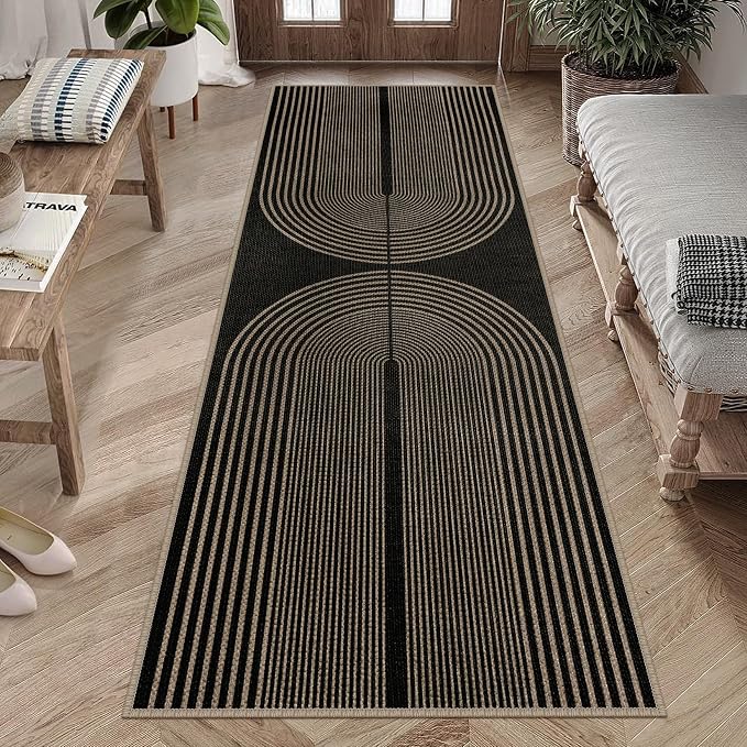 Easy Jute Rainbow Runner Rug, 2.6x8 Black Washable Rugs Runner - Image 5