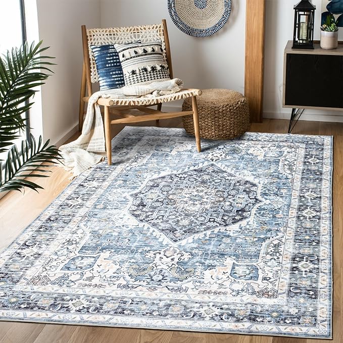 Area Rug 9×12, Large Vintage Boho Rug, Ultra-Soft Low Pile, Non Slip, Stain - Image 6