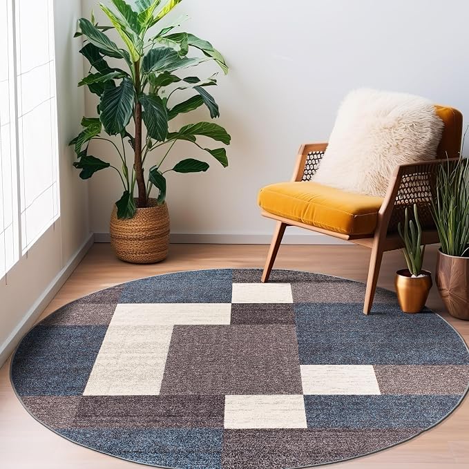Rugshop Modern Boxes Design Non-Slip Round Area Rug - Image 8