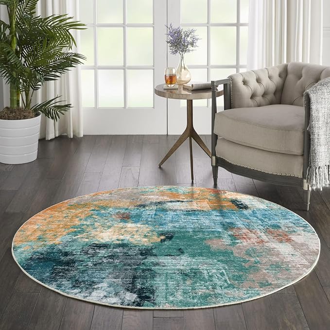 vivorug Round Rug 5ft Abstract Round Area Rug Non-Slip Indoor Carpet - Image 2