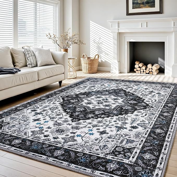 Washable Rug 9x12, Boho Vintage Oriental Washable Rugs, Collapsible Area Rug - Image 6