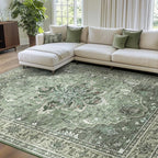 Area Rugs 7'x9' Washable Non-Slip, Floral Vintage Distress Print Pattern by RELEANY