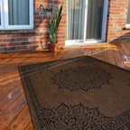 CAMILSON Outdoor Rug, 5x7 Medallion Nut Brown Black Modern Area Rugs - Image 9
