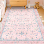 Pink Rugs for Bedroom Girls, 5x7 Washable Area Rug for Living Room Nursery Kids by HazoHaus