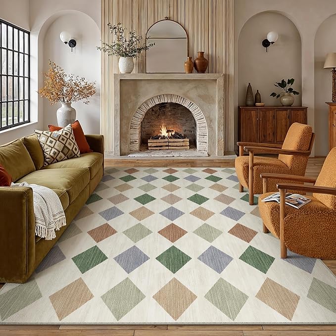 8x10 Checkered Area Rugs for Living Room Colorful Machine Washable Large Rug - Image 3