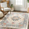 Area Rugs Square 4ft Washable Non-Slip, Floral Vintage Distress Print Pattern by RELEANY