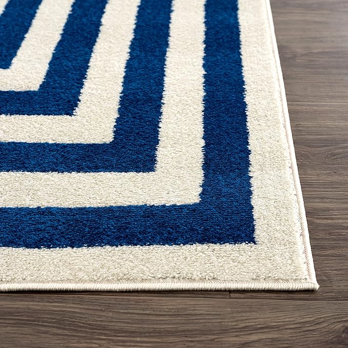 Abani Contemporary Blue & Ivory 6'x9' Area Rug, Contrasting Geometric Modern - Image 4