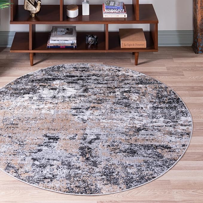 Rugs.com Leipzig Collection Rug – 4 Ft Round Beige Low-Pile Rug Perfect - Image 3